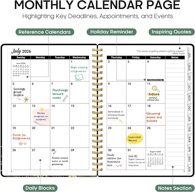 Planner 2026-2027, Academic Year Weekly and Monthly Calender Planner, from Jul 2026 - Jun 2027, Spiral Bound School Planning Book, Perfect for Teacher, Student, Women & Men, A5 (6.3" x 8.5"), Forest Myth