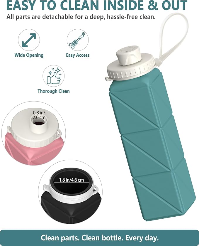BEAUTAIL Collapsible Water Bottles 21oz/610mL, Silicone Travel Water Bottle | BPA Free, Leakproof & Reusable, Foldable Water Bottle for Traveling, Hiking, Gym, School, Sports, Outdoor, 1-Pack, Blue