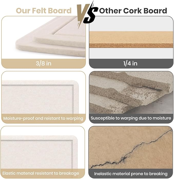 Large Bulletin Board, 48 X 36 inches Felt Board Notice Pin Board, 4' x 3'Cork Board Alternative for Wall, Self-Adhesive Vision Board Mood Board Foldable Photo Board with 30 Pushpin (Oatmeal)