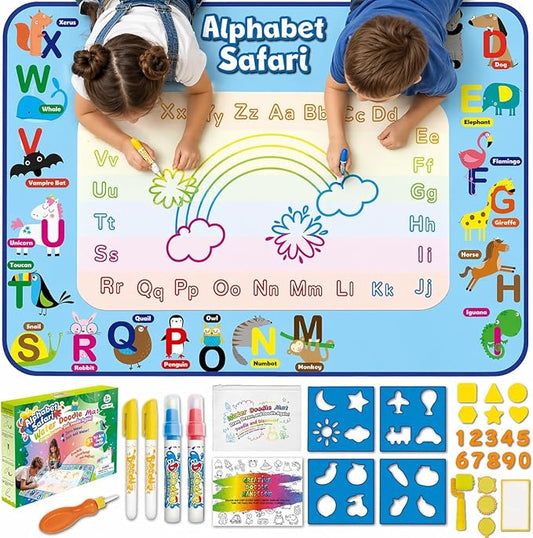 Water Doodle Mat for Kids, Large 40 x 32 Aqua Magic Reusable Drawing Mat, Mess Free Coloring & Writing Toy, Educational Gift for Toddlers Boys Girls
