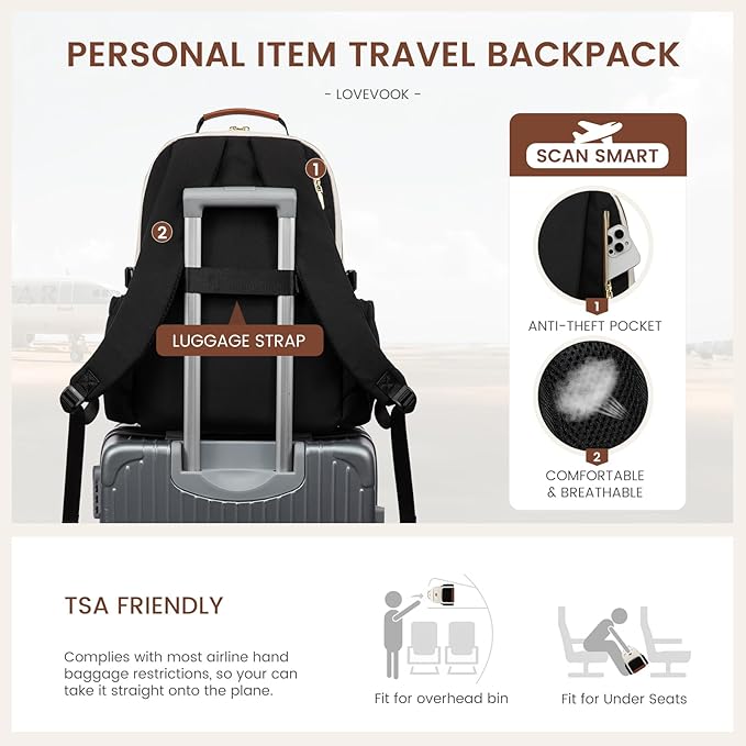 LOVEVOOK Laptop Backpack for Women with Pouch Pocket for Large Capacity Cup,15.6 Inch Teacher Nurse College Work Travel Backpack Purse,Waterproof Laptop Computer Bags,Beige-Black-Brown+Diamond-shaped
