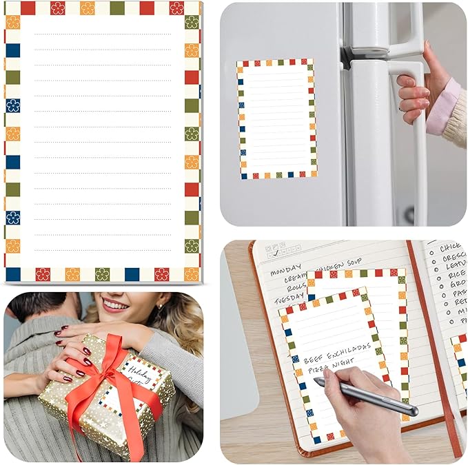 2 Pack Lined Sticky Notes 4x6 in, Cute Self-Stick Notepads with Lines, Large Memo Pads Strong Adhesive for Office, Home Colorful Cute Plaid