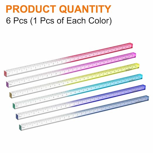 HARFINGTON 6pcs Acrylic Clear Straight Rulers 30cm Metric Transparent Gradient Three-Dimensional Plastic Ruler Square Cube Measuring Tool for Classroom Office, 6 Color