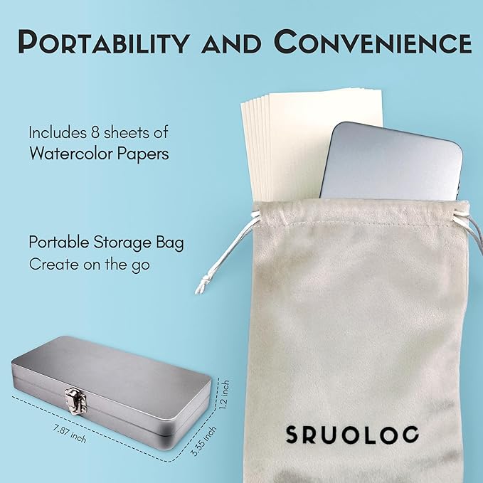 SRUOLOC Watercolor Paint Set 50 Colors, Travel Watercolor Set with Portable Carrying Case, Papers, Brushes and Accessories, Ideal for Artists, Amateur Hobbyists and Painting Lovers