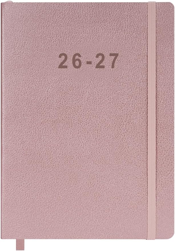 26-27 Academic Planner - Weekly and Monthly Planner, Jul 2026 - Jun 2027, Vegan Leather Cover, Elastic Closure, 7”x9.25”, Rose Gold