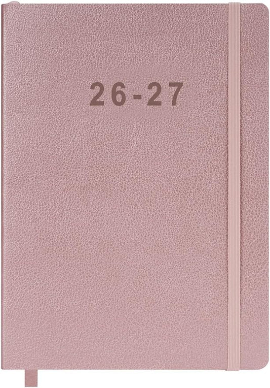 26-27 Academic Planner - Weekly and Monthly Planner, Jul 2026 - Jun 2027, Vegan Leather Cover, Elastic Closure, 7”x9.25”, Rose Gold