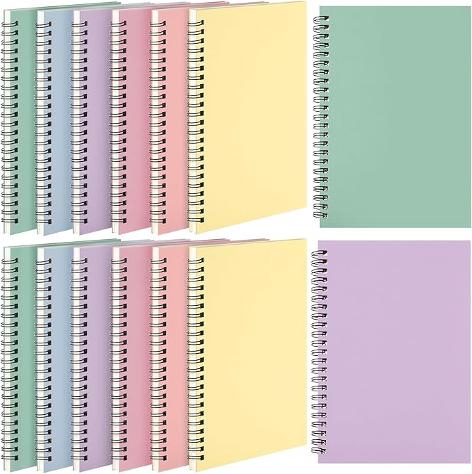 Leelosp 12 Pcs Small Spiral Notebook Lined Spiral Journal College Ruled Notebook Wire Bound Kraft Cover, 120 Pages for Work (Light Pastel,5 x 7 Inch)
