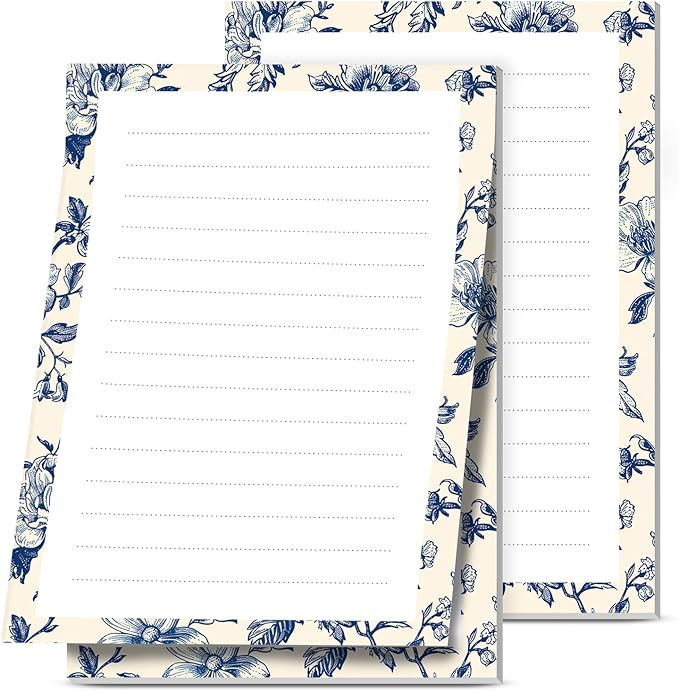 2 Pack Lined Sticky Notes 4x6 in, Cute Self-Stick Notepads with Lines, Large Memo Pads Strong Adhesive for Office, Home Blue Cute Boho Flower