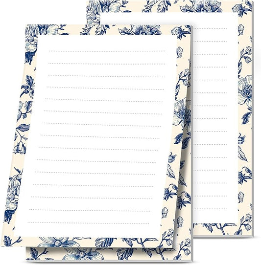 2 Pack Lined Sticky Notes 4x6 in, Cute Self-Stick Notepads with Lines, Large Memo Pads Strong Adhesive for Office, Home Blue Cute Boho Flower