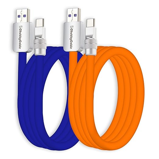 chubbycable Couple Chubby 2 Pack 120W USB C Cable Extra Thick Silicone Fast Charging Cable Compatible with iPhone 17-15 Series iPad Galaxy Series, Dark Blue+Orange, USB-A to Type-C, 6.6FT