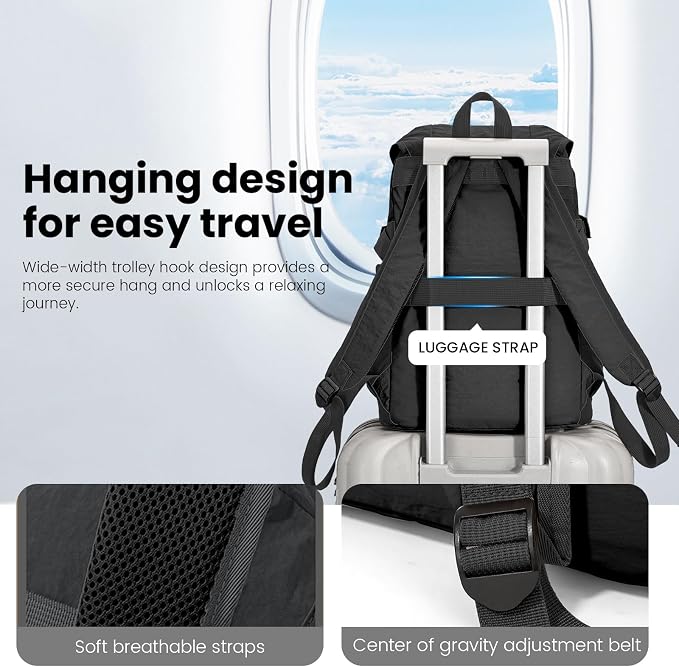Travel Backpack for Women Men, Basics Bag fits 16'' Laptop | Outdoor Lightweight Waterproof Drawstring Nylon Casual Daypack Walking Hiking