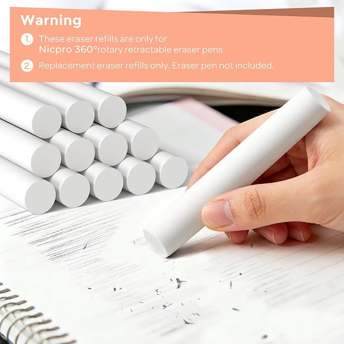 Nicpro 12 Pack TPE Rotary Retractable Pen Eraser Refills