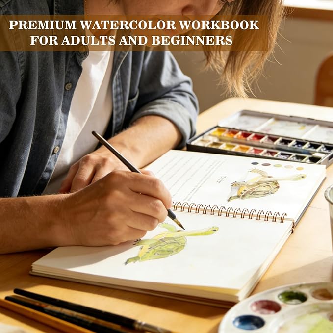 Watercolor Workbooks Coloring Book Beginner Friendly Painting Kit Easy Nature Scenes Paint Set Art Crafts for Creative Exploration Gift for Adults (Animals, Without Palette)