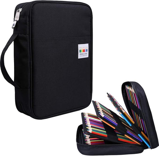 JAKAGO 220 Slots Colored Pencil Case Large Capacity Pen Holder for Artist Painter Zipper Organizer Bag for Marker Highlighter Storage Case for Office Sketch Travel Supplies (Black)