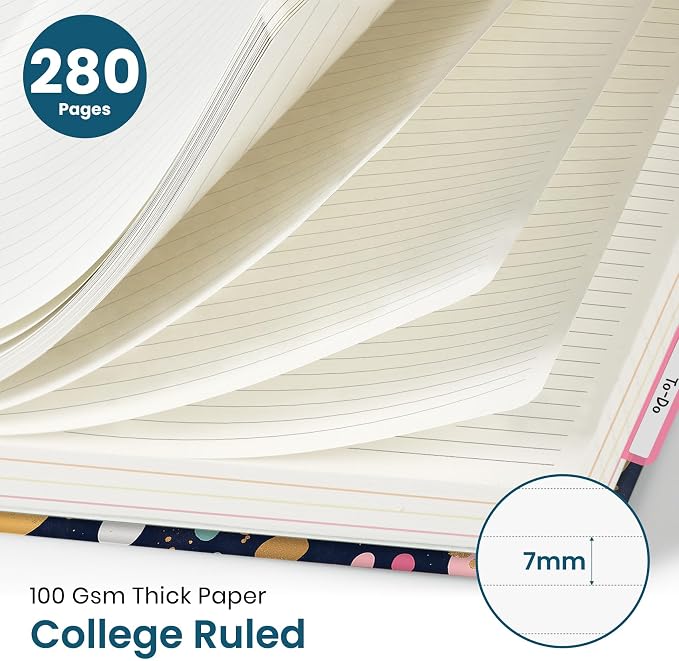 Taja Pretty Large Spiral Lined Notebook for Work with 5 Removable Dividers