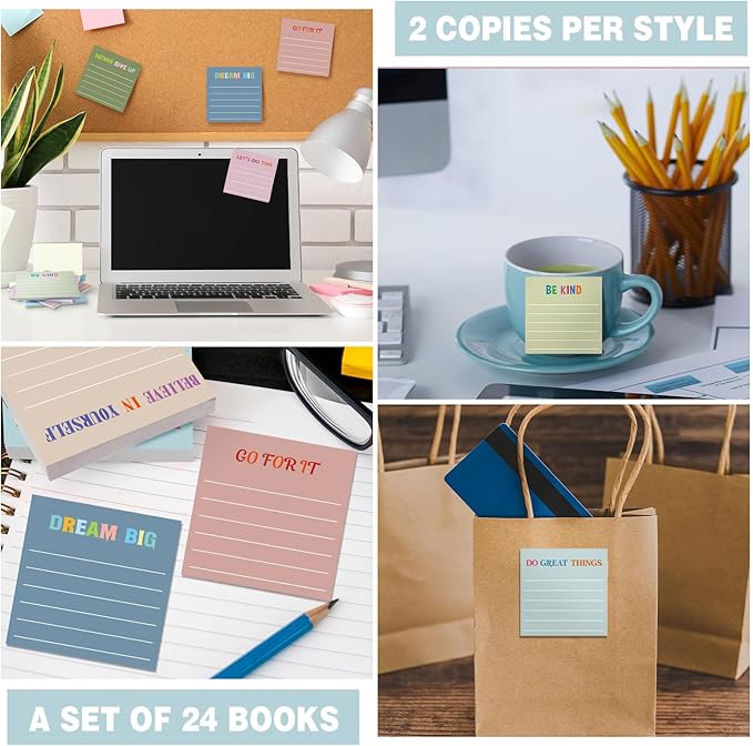Yinder 24 Pcs Inspirational Sticky Notes Cute Motivational Sticky Notes Pad End of Year Employee Appreciation Gifts Bulk for Teacher Nurse Coworkers Office Supplies 3 x 3'' (Motivational,Morandi)