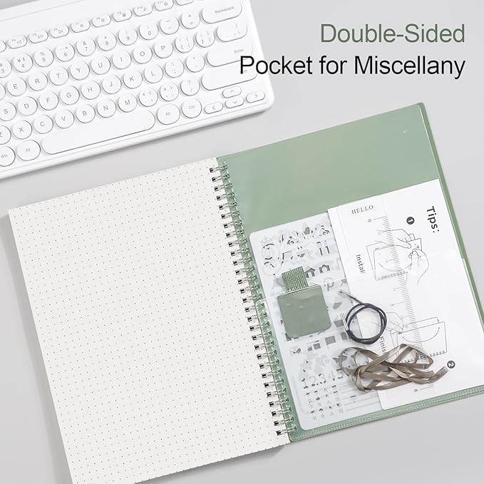 AHGXG Dotted Journal - Dot Grid Spiral Notebook 8.5" x 11", A4 Large Dotted Notebook, 100 GSM Thick Paper, Waterproof Plastic Cover Journals for Journaling, Sketching, Light Green