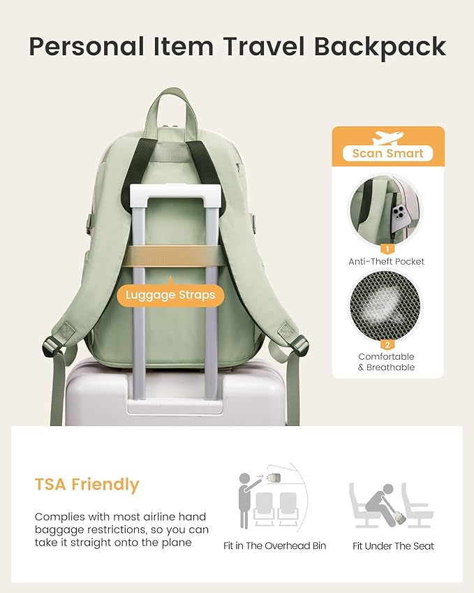 LOVEVOOK Laptop Backpack for Women with Giant Tumbler Holder,15.6 Inch Laptop Computer Bag Travel Backpack Purse,Waterproof Work Business Backpack College Bookbag Teacher Bags,Beige-Mint Green