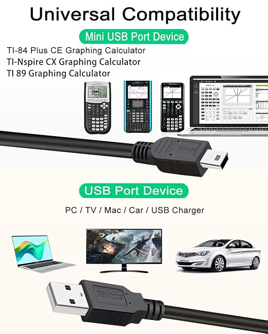 USB Charger Cord for TI-84 Plus CE Graphing Calculator,TI 89,TI-Nspire CX/CAS,TI84 Plus CE Charger Color/C Silver Edition,Charging Power Data Cable for Texas Instruments Calculator Replacement (3ft)
