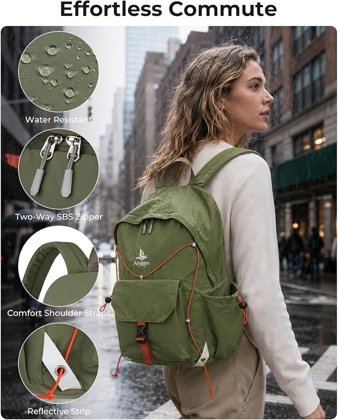 25L Travel Backpack Women Men,Lightweight College Backpack,Green | Casual Daypack, Water Resistant Bookbag, Fit 15.6-inch Laptop, Travel Commuting Gym Hiking Work Bag, TSA Friendly