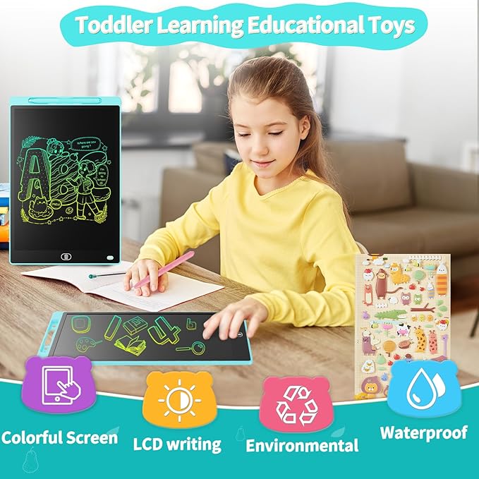 [2 Pack] Genialba LCD Writing Tablet 12-Inch Colorful Doodle Board, Toddler Learning Educational Toys Gifts for 3-8 Years Old Girls and Boys, Electronic Drawing Pad for Kids (Blue&Red)