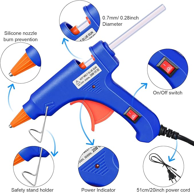 Zhengmy 12 Pcs Mini Glue Gun Crafts Hot Melt Guns Low Temp Glue with Burn Protection Fast Preheating and Easy Squeeze Trigger for School DIY Arts Class Projects Home Quick Repairs, 20 W (Blue)
