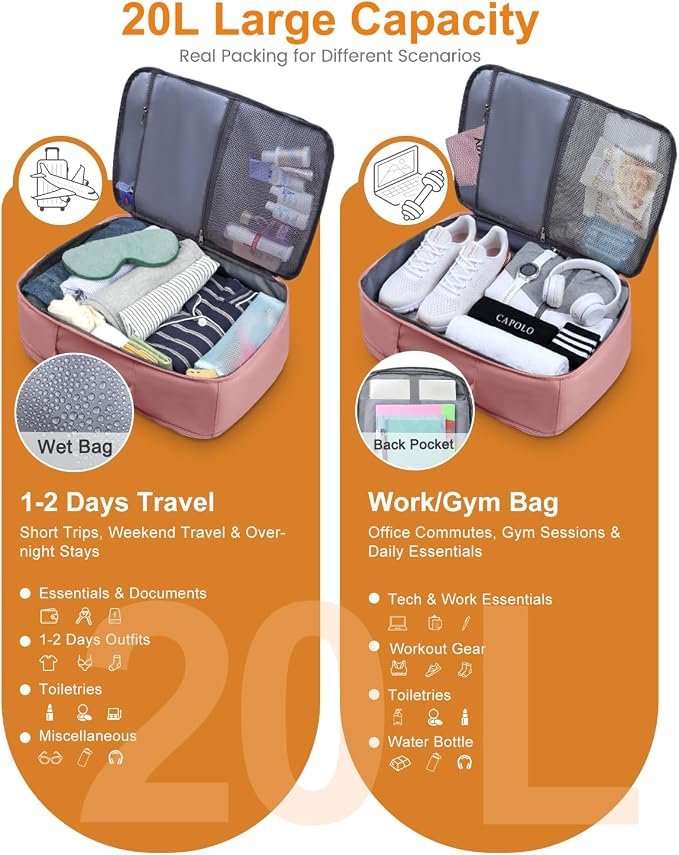 Capolo Travel Backpack for Women Men Waterproof Laptop Backpack Airlines Approved Carry On Backpack Bag Computer Bookbag for Business, Work, Traveling Fits 15.6 Inch Laptop(Pink)