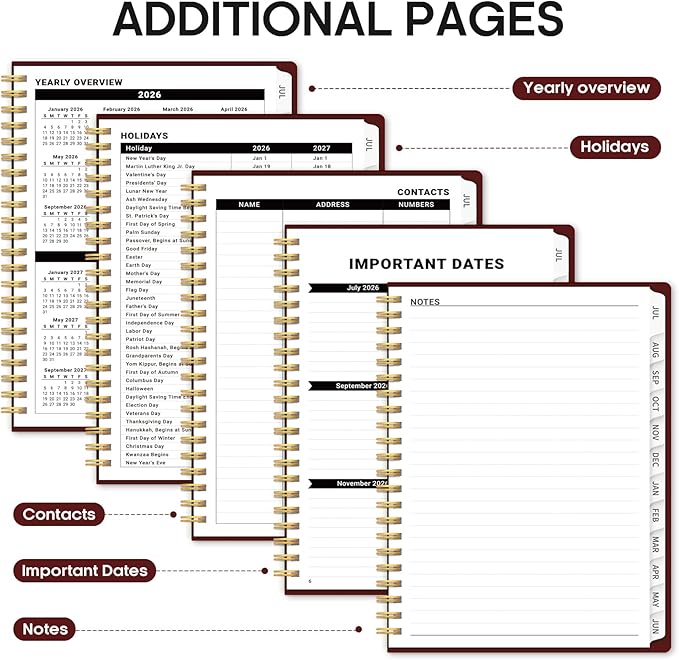 Planner 2026-2027, 8.5" x 11" Weekly and Monthly Academic Year Planner Calendar, July 2026 - June 2027, Hardcover Large School Planning Agenda With Tabs, Perfect for School & Office Supplies, A4, Burgundy