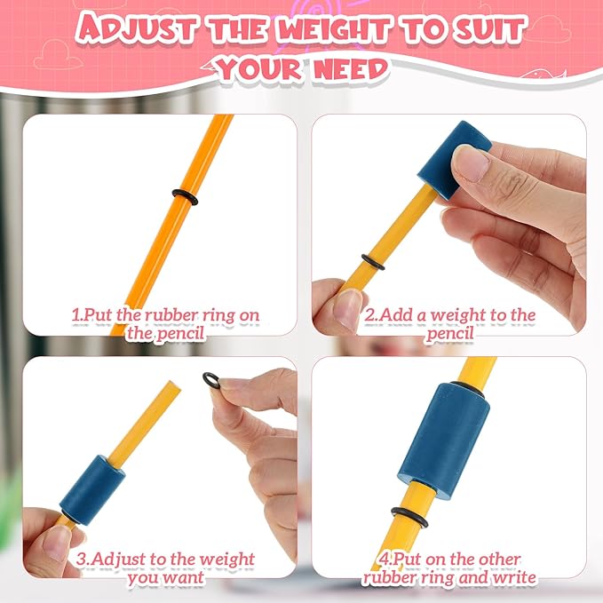 20 Pcs Pencil Weights Handwriting Aid 0.7/0.5/0.35/0.2 oz Adjustable Weights for Kid, or Special Need Improve Penmanship for Autism, Quivers, or Fine Motor Skill Disability (Fresh Color)