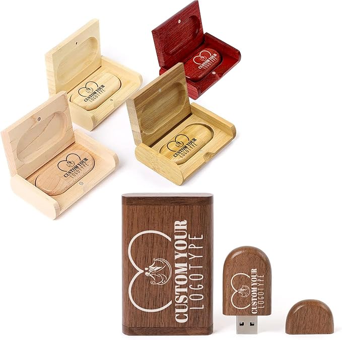 Wood USB Flash Drive Custom Logo USB Jump Drive 1GB/2GB/4GB/8GB/16GB/32GB/64GB/ Engraved Wood USB Memory Stick Thumb Drive with Box for Wedding/Couple/Parents - 5 Wood Types Optional(Oval Shape)