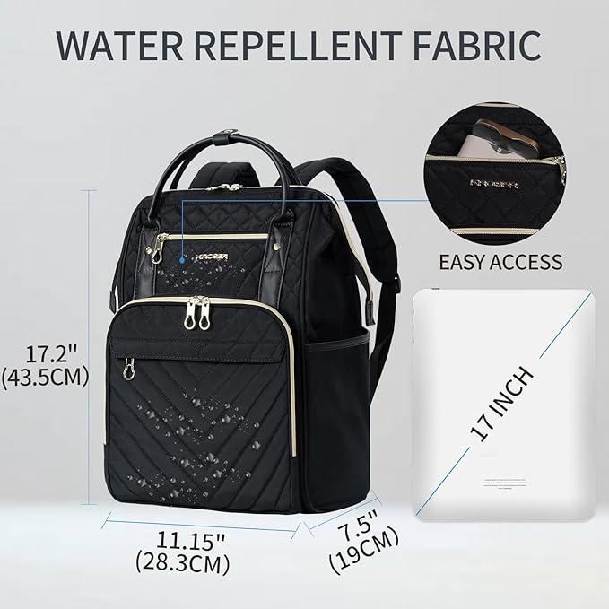 KROSER Laptop Backpack 17" Stylish Backpack Water Repellent College Casual Daypack Travel Business Work Bag for Men/Women-Quilted