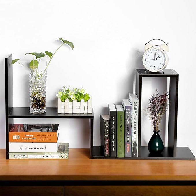 ShellKingdom Desk Shelf Organizer, Desktop Shelves, Adjustable Desktop Corner Shelf, Bookshelf Storage Rack and Cubicle Decor for Desk, Tabletop, School, Office, Dorm Desk Organizer - Black