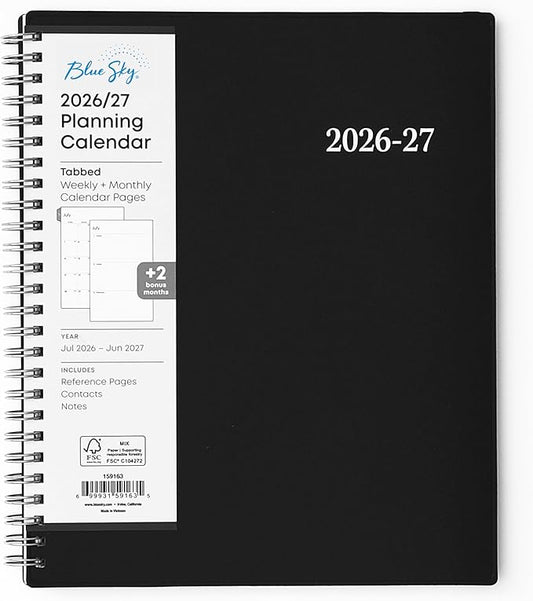 Blue Sky 2026-2027 Weekly and Monthly Academic Year Planner Calendar, July 2026 - June 2027, 7" x 9", Flexible Cover, Wirebound, Laminated Tabs, Enterprise