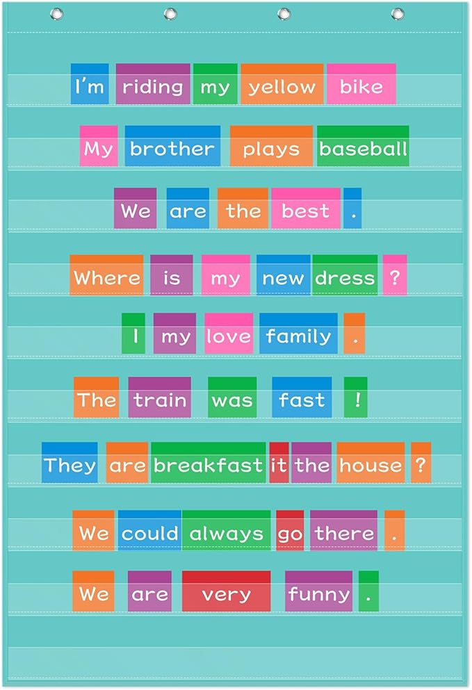 Standard Pocket Chart 28 x 43 Inches Transparent 10 Pocket Charts for Word Walls Letter Cards Sentence Strips School Classroom Supplies Home Back to School Teacher Gifts (Aqua Green)