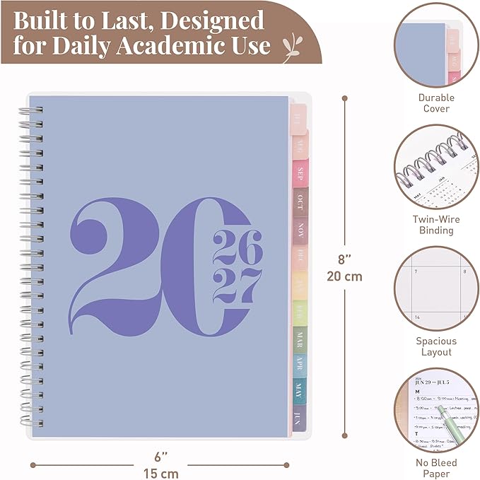 Rileys Academic Planner 2026-2027, Daily, Weekly & Monthly Planner, July 2026 - June 2027, Student Notes Pages, Twin-Wire Binding, Weekly Agenda for School & Work (8 x 6-Inches, Typographic, Blue)