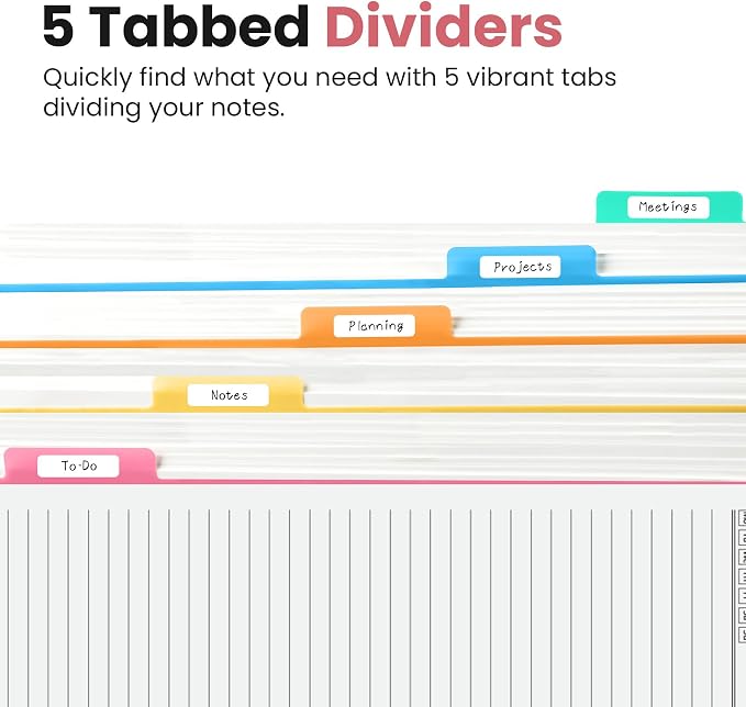 Taja Cute Large Spiral Lined Notebook for Work with 5 Removable Dividers