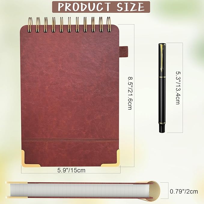 A5 Top Spiral Notebook, Large Leather Hardcover Top Bound Steno Pads, 240 Pages 100 gsm Thick Lined Paper Left Handed Notebook Journal for Work, School, Meeting Writing - Brown, 5.9" x 8.5"