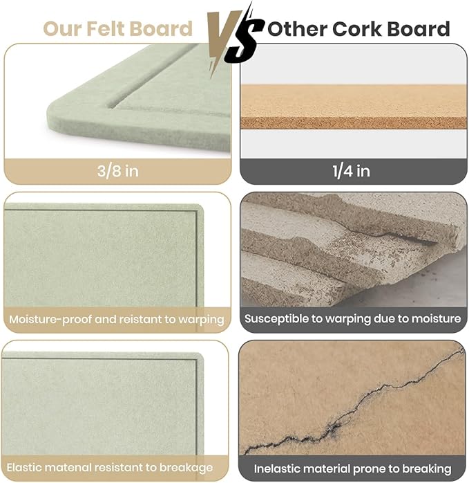 Bulletin Board, 23.5 X 17.5 inches Cork Board with 20 Pushpin, Felt Cork Board Notice Pin Board, Self-Adhesive Vision Board Mood Board Foldable Photo Board for Wall - Sage Green