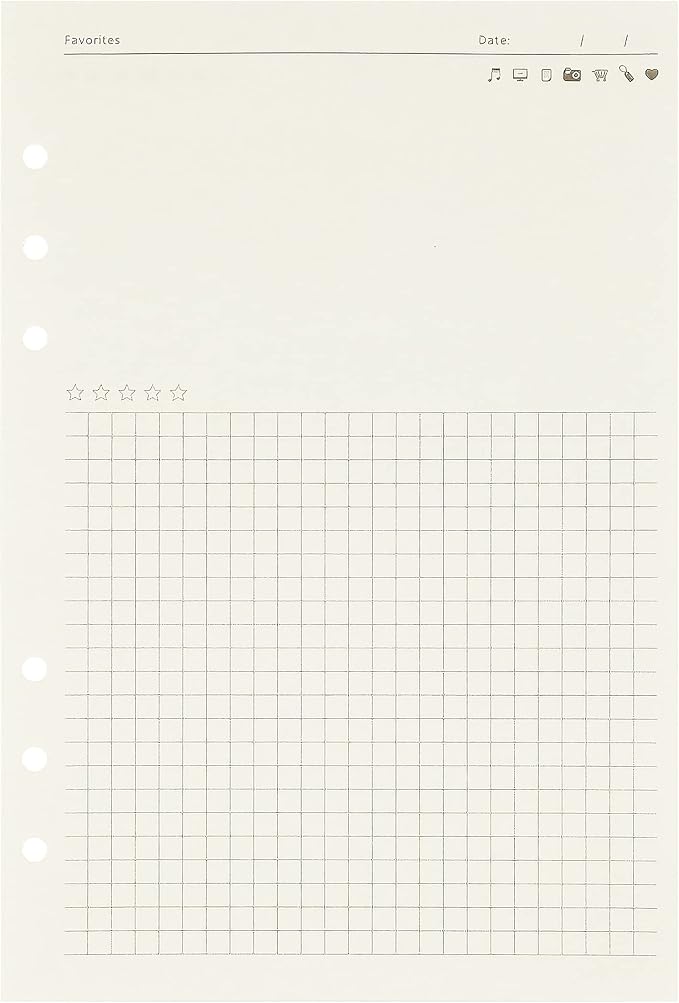 Zelten 1 Pack A5 45 Sheets/90 Pages FavoritesLoose Leaf Punched Paper Refills Paper for 6 Hole Binder Personal Organizer Diary Notebook Refillable Planner