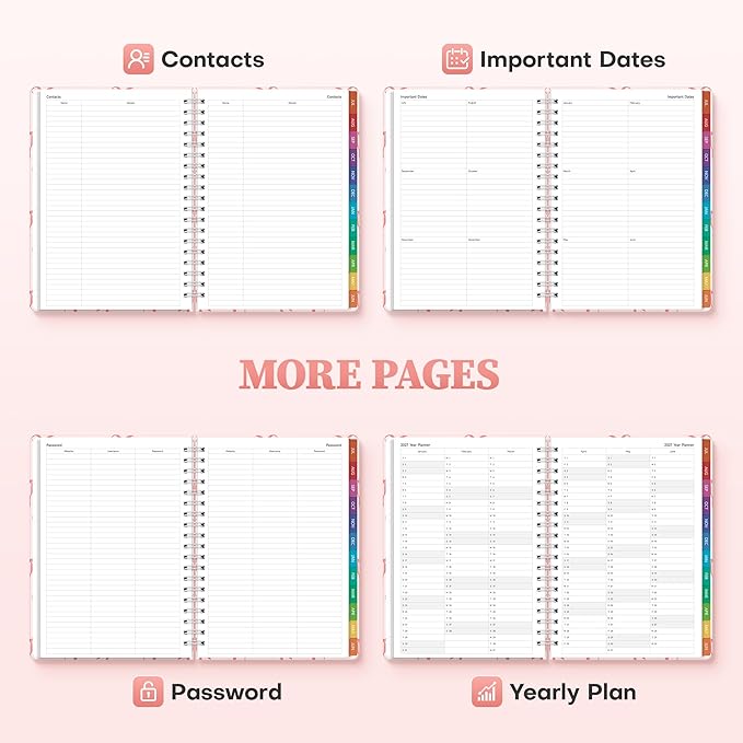 Planner 2026-2027 Monthly and Weekly Academic Planner July 2026 - June 2027, Hardcover Calendar 2026-2027 Agenda Daily Planner for Student Teacher School Office Supplies, 7.4" x 10.2", Pink Bow