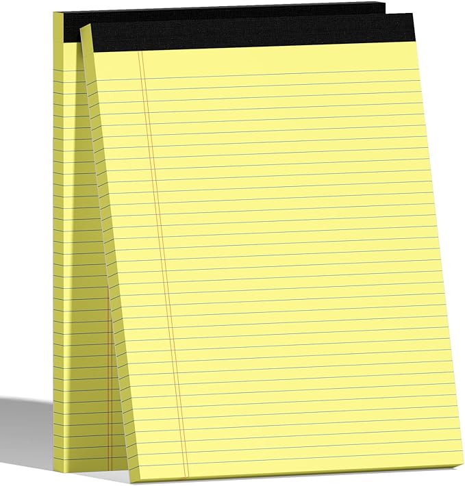 AILZFEI 2-Pack 8.5x11 Inch Yellow Note Pads, 50 Sheets per Pad - College Ruled Legal Pads for Students, Office & Home - Bright Paper for Smooth Writing - Perforated, No Bleed-Through, Pads of Paper