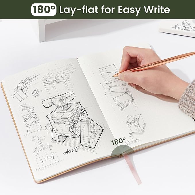 Dotted Journal Notebook Soft Cover PU Leather Journaling Notebooks for Women Men Writing Work Office School 160 Pages 100 GSM Thick Paper A5 Dotted 80 Sheets 5.79"x8.27", Dark Green