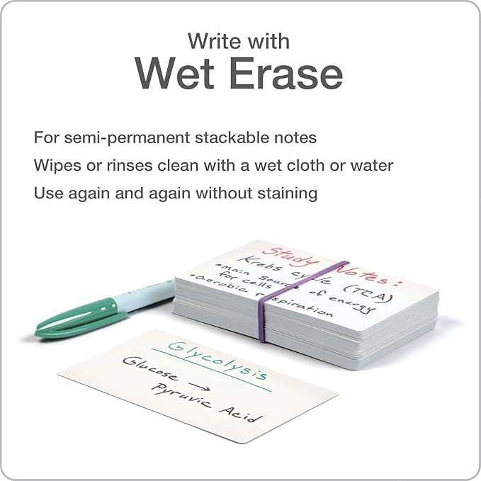 Oxford Dry Erase Index Cards, 3x5 Blank, Reusable Flash Cards, Double Sided Dry & Wet Erase Cards for Gaming, Study or Vocabulary, 100-Pack (63515)
