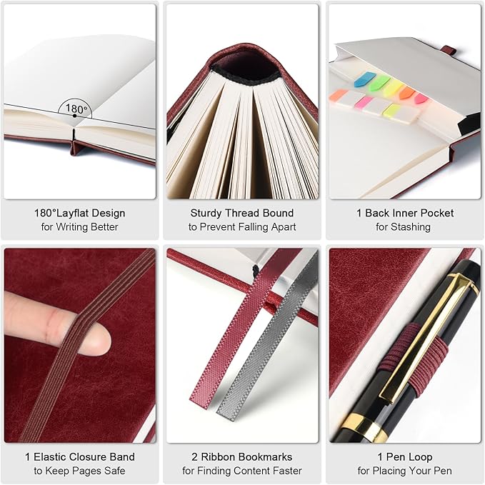 Graph Paper Notebook, 312 Numbered Pages Large A4 Hardcover Leather Journal, 100gsm No Bleed Grid Paper Notebook with Index Pages, Squared Grid Notebook for Graphing Notes Math, 8.5'' × 11'', Burgundy