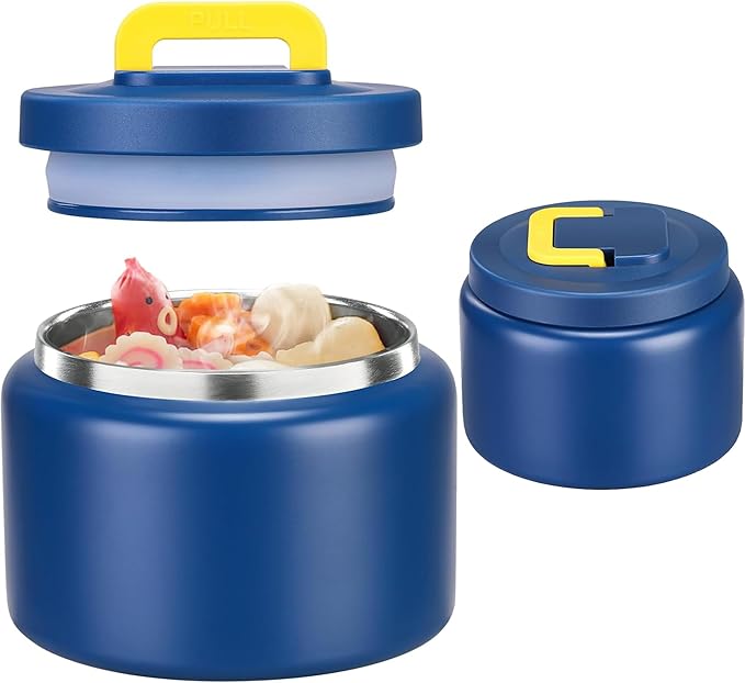 JXXM 8 Oz Thermo Food Jar for Hot & Cold Food for Kids, Insulated Lunch Containers Hot Food Jar,Leak-Proof Vacuum Stainless Steel Wide Mouth Lunch Soup Thermo for School (BLUE-Pure)