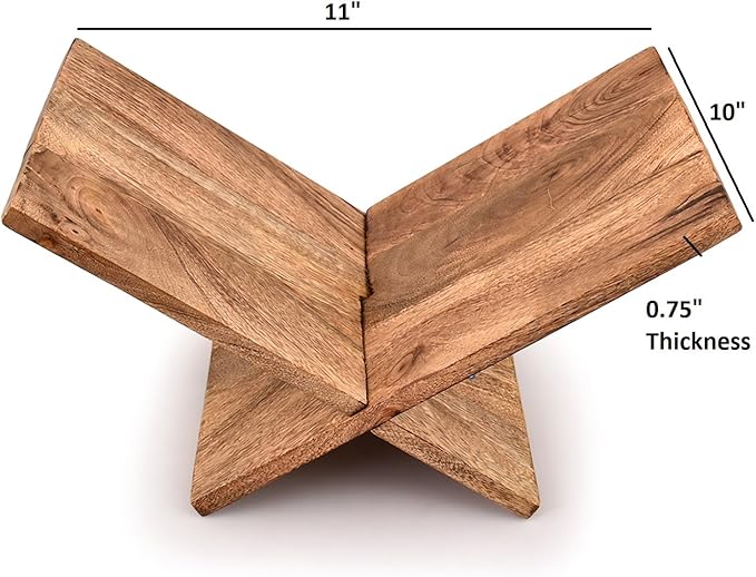 Kaizen Casa Book Holder Mango Wood Cross Frame Wooden Book Holder for Display and Reading, Suitable for Art, Bible, Cookbook, Easel, Magazine, Textbooks (11" x 10" x 0.75")