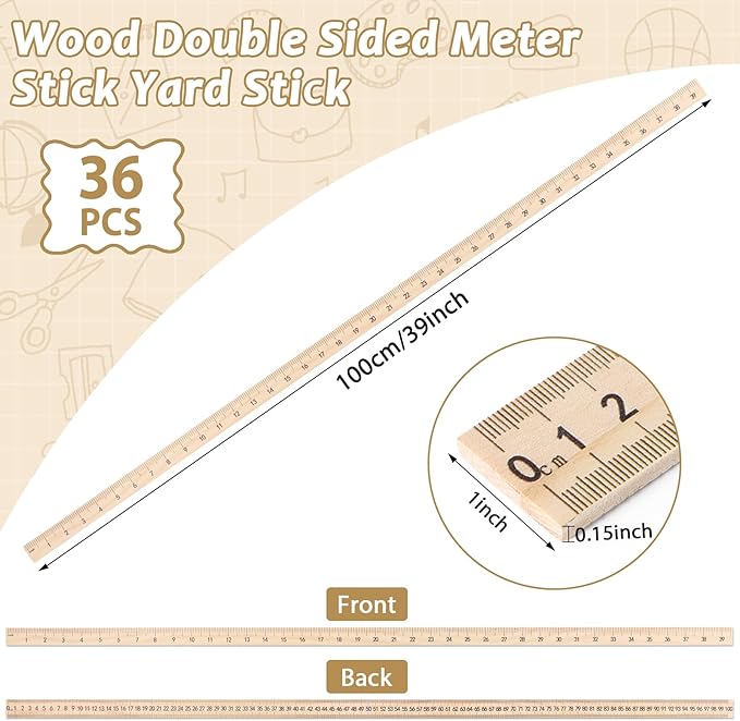 gisgfim 36 Pack 39 Inches Wood Double Sided Meter Stick Yard Stick Wood Economy Meterstick Wooden Ruler 100 Centimeters Measuring Yardstick Bulk School Classroom Home Office Kid Measuring Tailor Craft