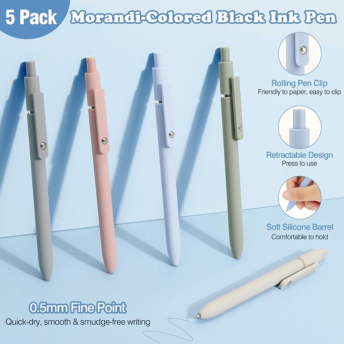 MoKo 60Pcs Aesthetic School Supplies with Cute Pencil Case (Pink), 12 Pastel Highlighters, 5 Black Ink Gel Pens, 6 Mechanical Pencil Set 0.5 & 0.7 mm for Students Stationary College Essentials