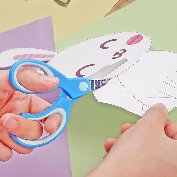 Asdirne Left Kids Scissors, Safety Children Scissors with Blunt Tip, Blades with Pattern, Great for Home and School, Assorted Color, 13.5cm, 3 Pack