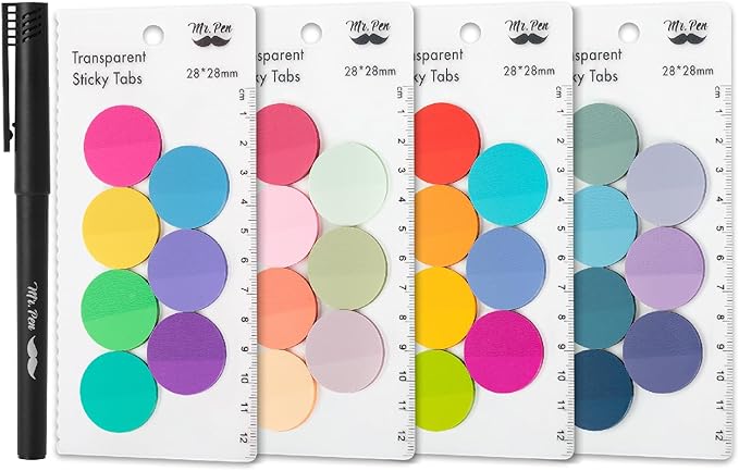 Mr. Pen- Round Transparent Sticky Notes, 1.1” Diameter, 28 Pads, 1120 Sheets, Colorful, Water-Resistant See-Through Sticky Notes Bulk & Fineliner, Smooth Writing, Note Tabs for Bible Journaling